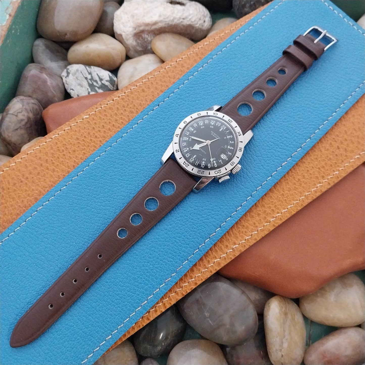 Vintage 20mm 1970s Brown GT Rally Town & Country Classic Tapered nos Watch Band