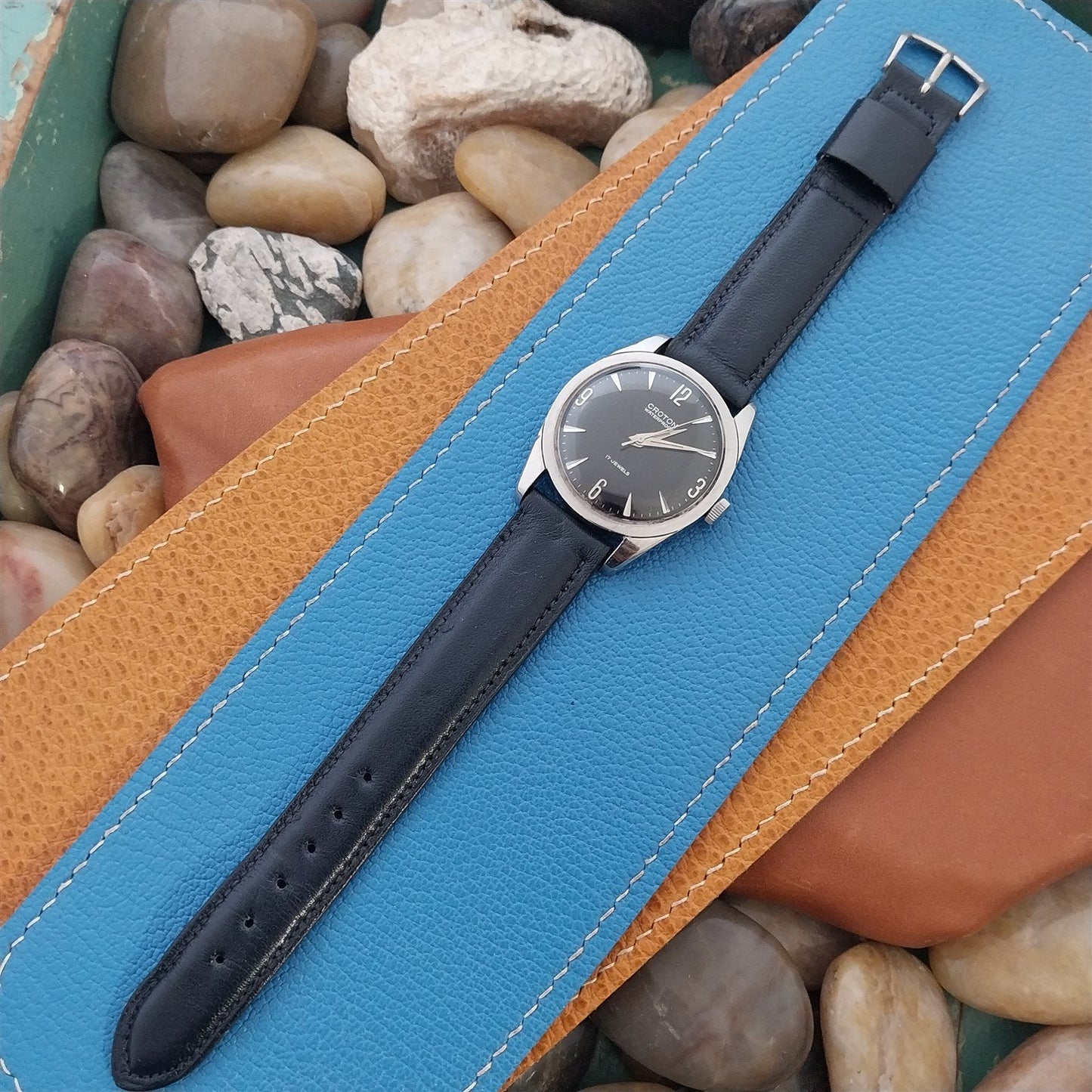 11/16" 17.2mm Mormac Classic Tapered Black Calf 1960s Vintage Watch Band