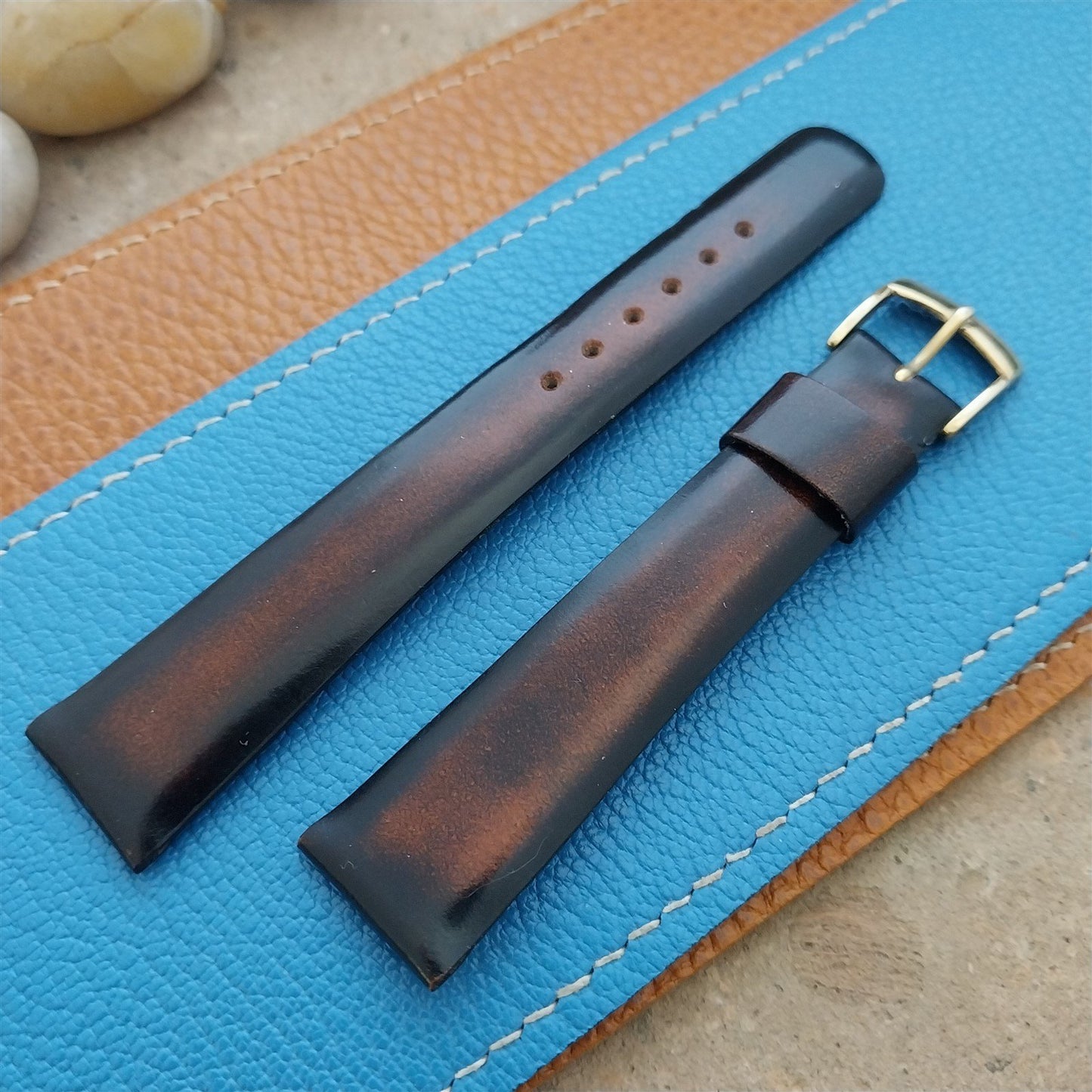 Vintage 18mm Alexander France Antica Brown Fade Leather 1960s Unused Watch Band