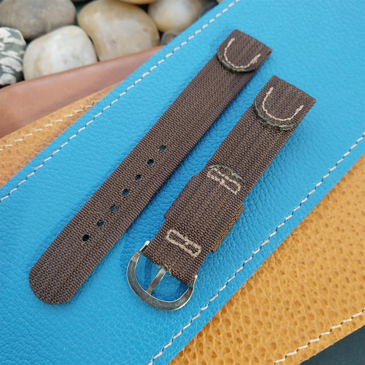 Vintage Brown 1940s 5/8" Ribbed Nylon Two Piece Classic NOS Unused Watch Strap