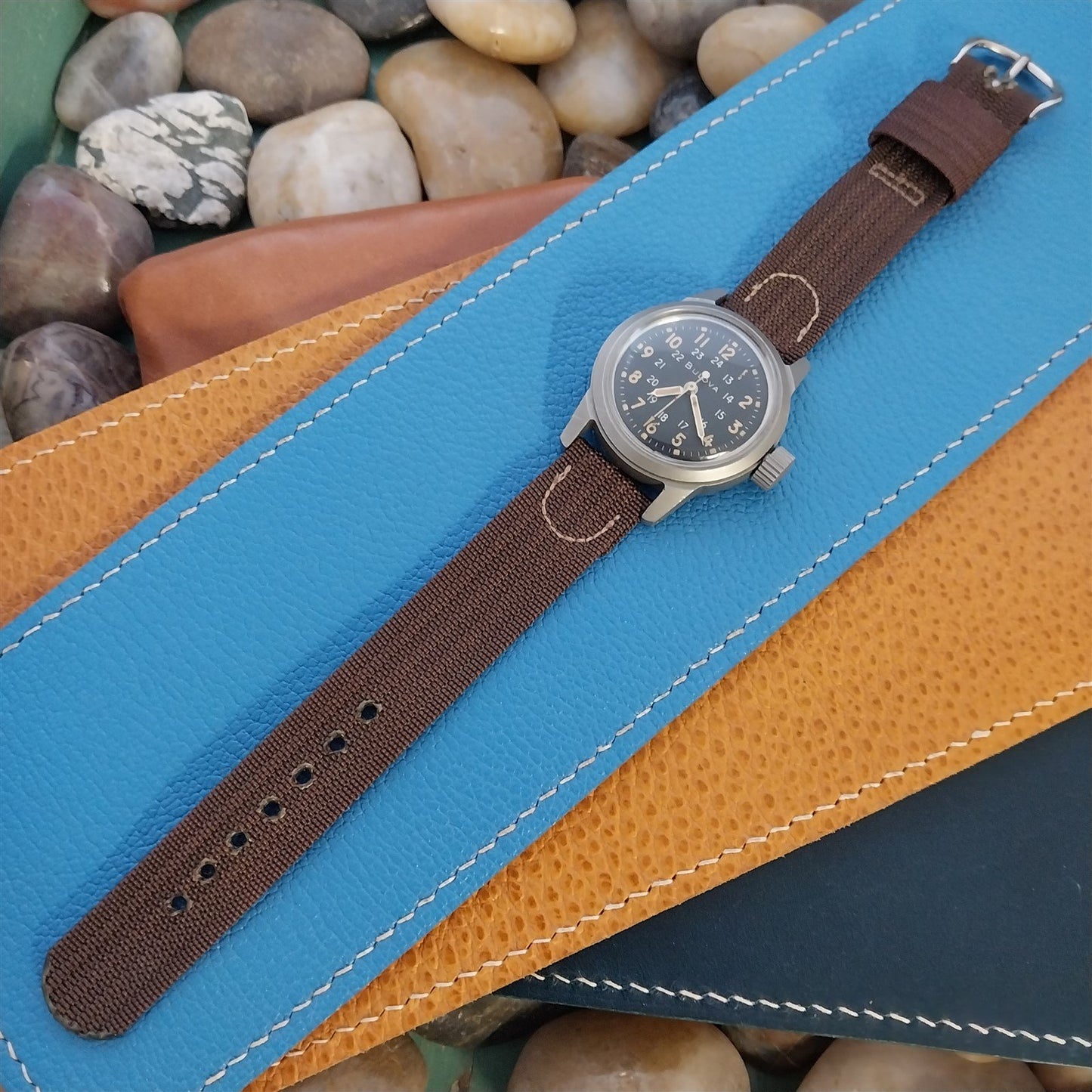 Vintage Brown 1940s 5/8" Ribbed Nylon Two Piece Classic NOS Unused Watch Strap