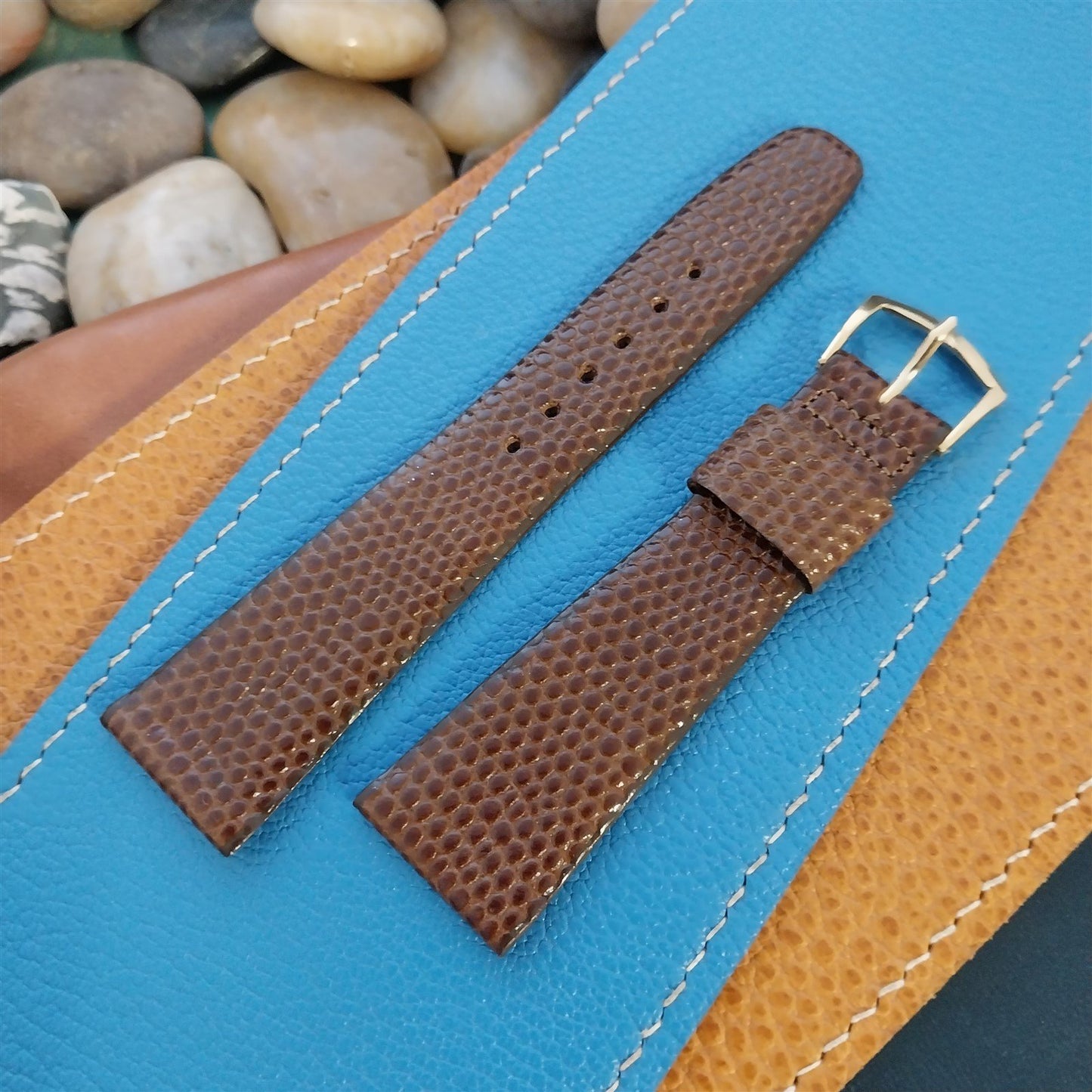 Vintage 22mm Brown Lizard-Grain Leather Classic Tapered 22/16 Unused Watch Band