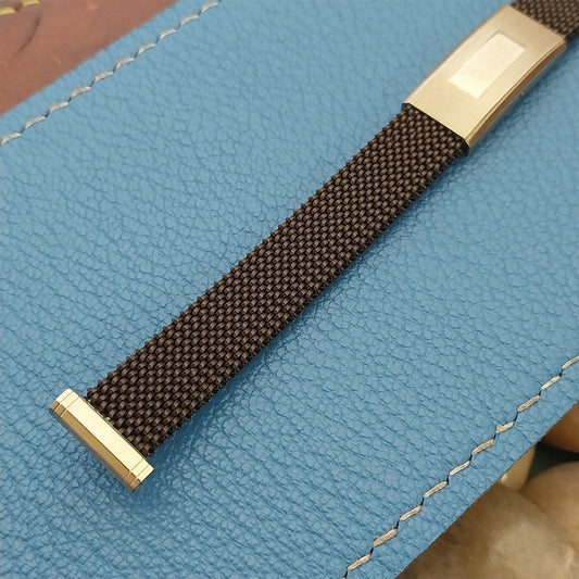 1/2" 12mm 11mm Evinger USA Brown & Gold ep Stretch Mesh 1970s Vintage Watch Band