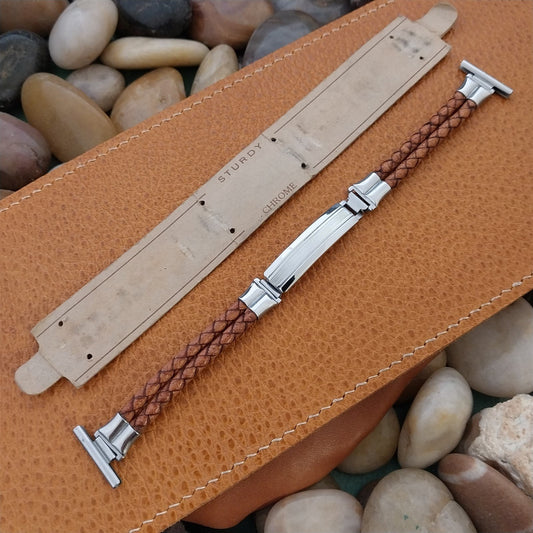 Vintage 1930s Chrome & Braided Leather 19mm 18mm 16mm Unused Art Deco Watch Band