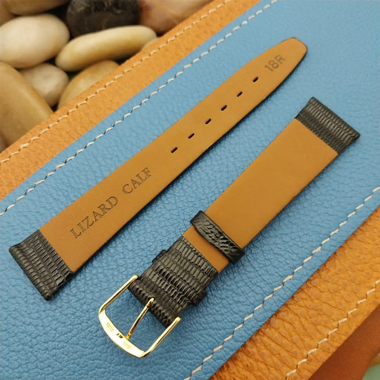 18mm Town & Country Black Unpadded Lizard Grain Leather Tapered Unused Watch Strap