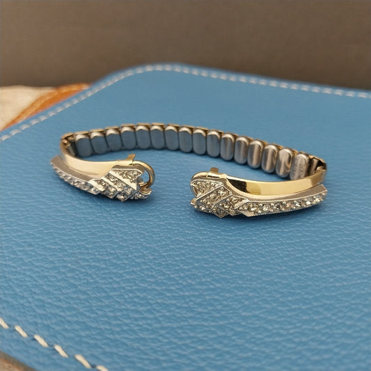 1950s Unused Ladies Yellow Gold-Filled Rhinestone Cocktail Vintage Watch Band