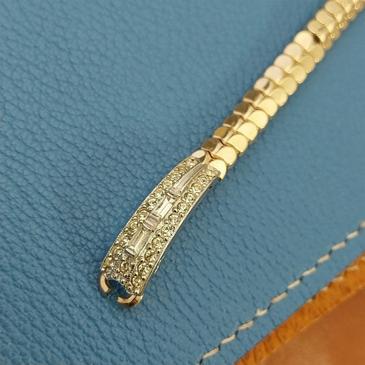1950s Unused Ladies Yellow Gold-Filled Rhinestone Cocktail Vintage Watch Band