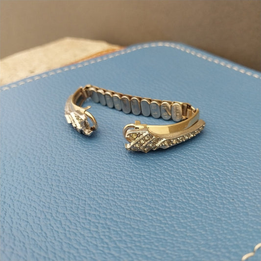 1950s Unused Ladies Yellow Gold-Filled Rhinestone Cocktail Vintage Watch Band