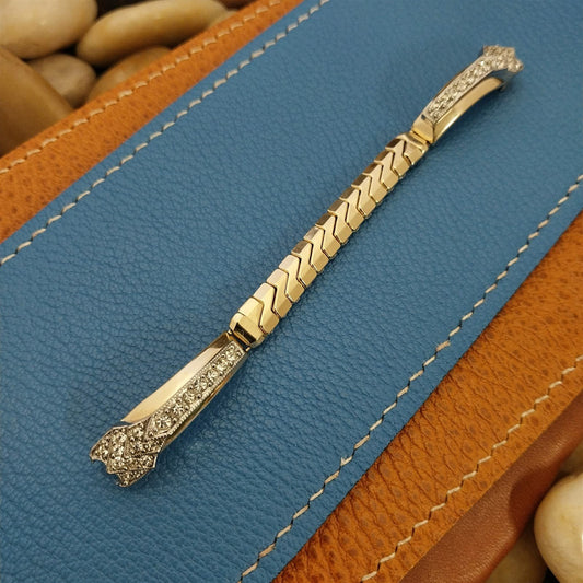 1950s Unused Ladies Yellow Gold-Filled Rhinestone Cocktail Vintage Watch Band