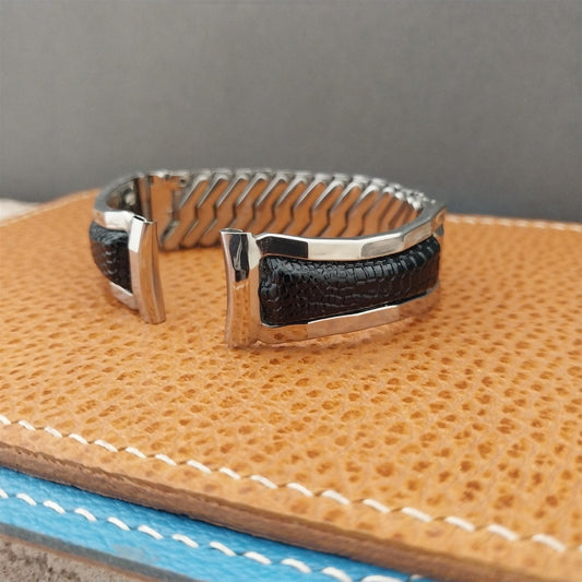 17mm Stainless Steel & Lizard Grain Leatherette Expansion Unused 1960s Watch Band