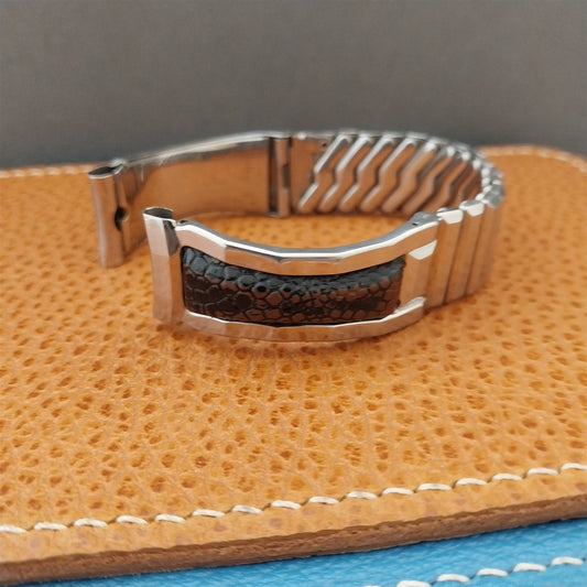 17mm Stainless Steel & Lizard Grain Leatherette Expansion Unused 1960s Watch Band