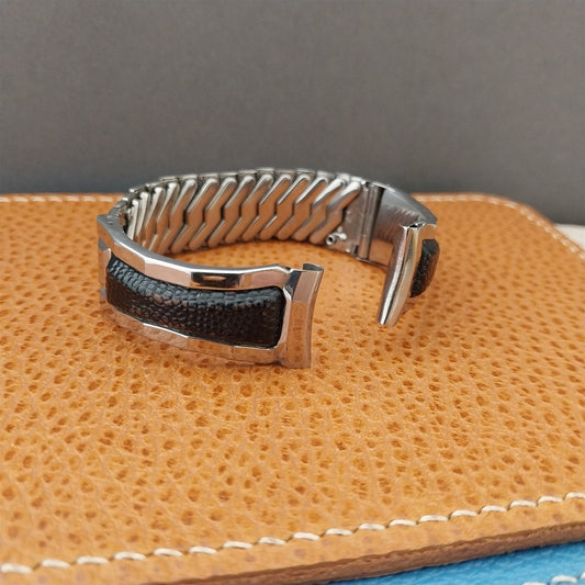 17mm Stainless Steel & Lizard Grain Leatherette Expansion Unused 1960s Watch Band