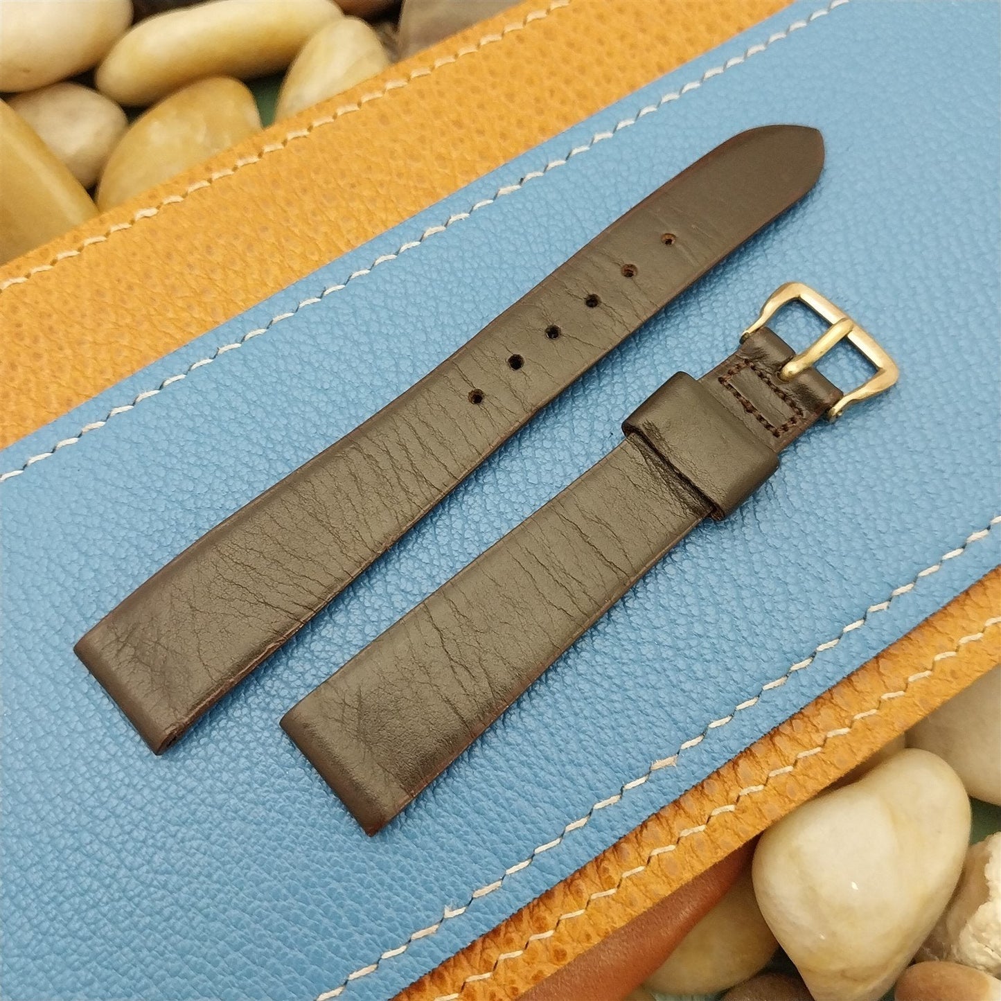 Vintage Elgin 5/8" Calf Leather Strap & 12K GF Buckle Unused 1950s Watch Band