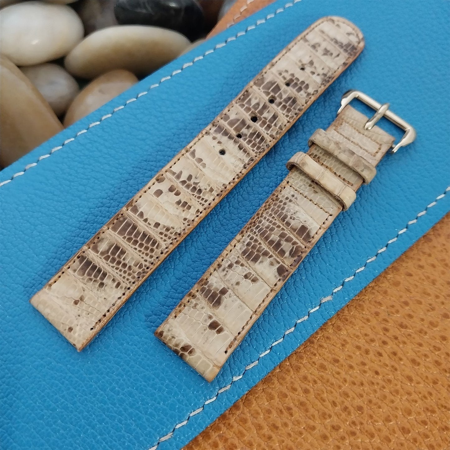 5/8" 1940s Natural Lizard Strap with Gold Tone Buckle nos Vintage Watch Band