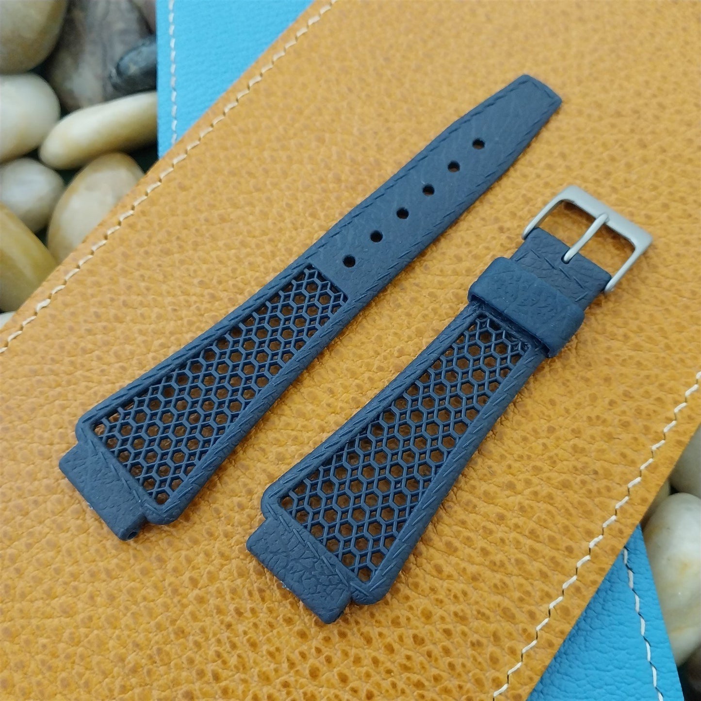 18mm Blue Perforated Classic Swiss Diver nos Unused 1970s Vintage Watch Band