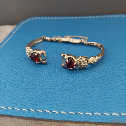 Ladies 1950s Yellow Gold-Fill Kreisler Red Glass Hearts Vintage Watch Band