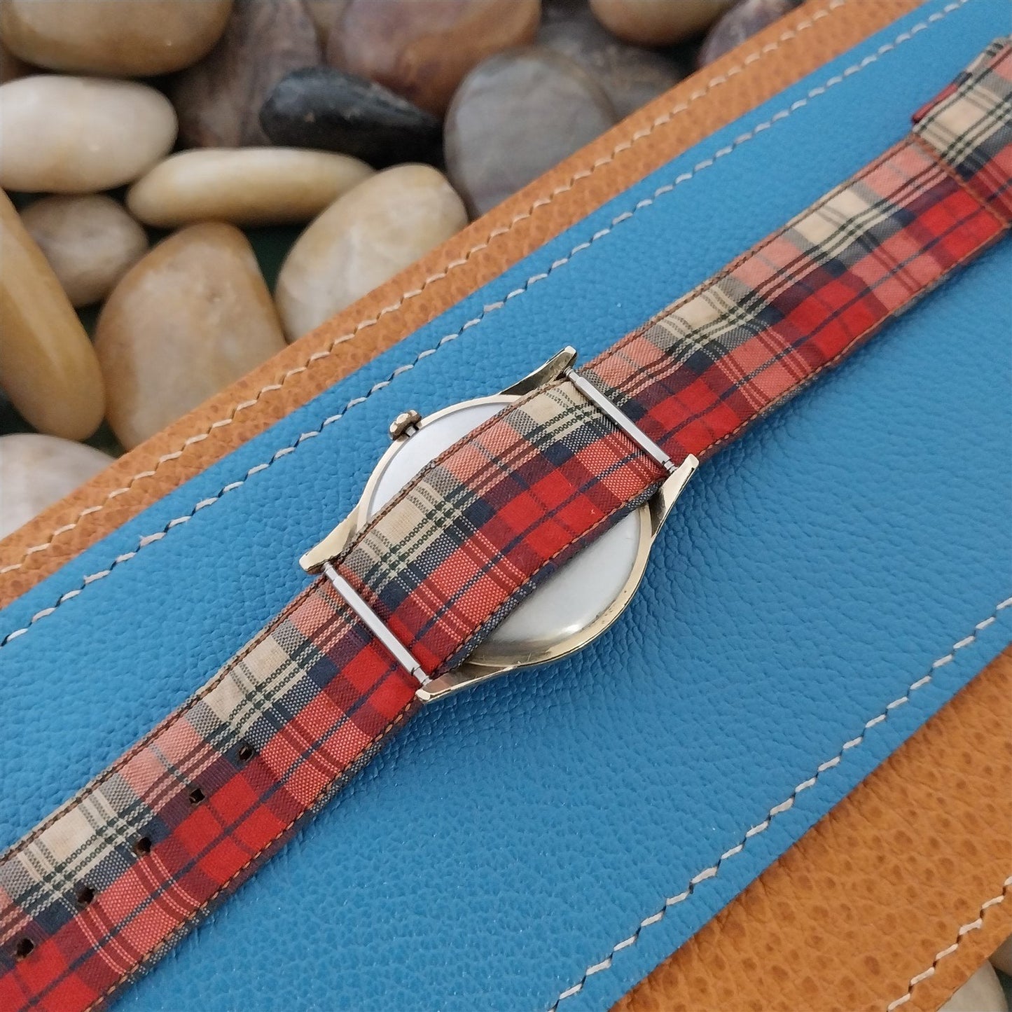 19mm Blue & Red Tartan Plaid Classic Unused Classic nos 1950s Vintage Watch Band