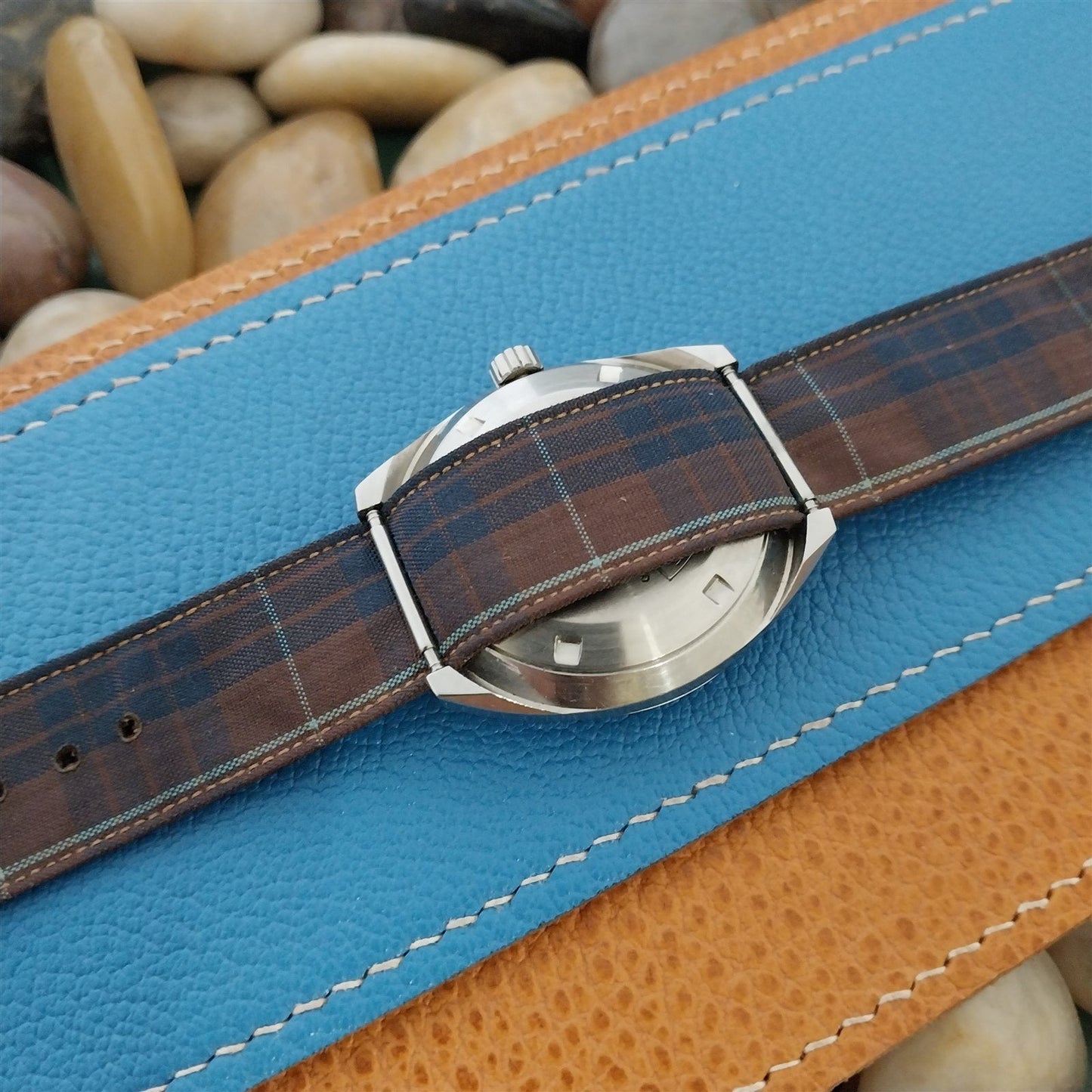 19mm Blue Tartan Plaid Classic Unused Classic nos 1950s Vintage Watch Band