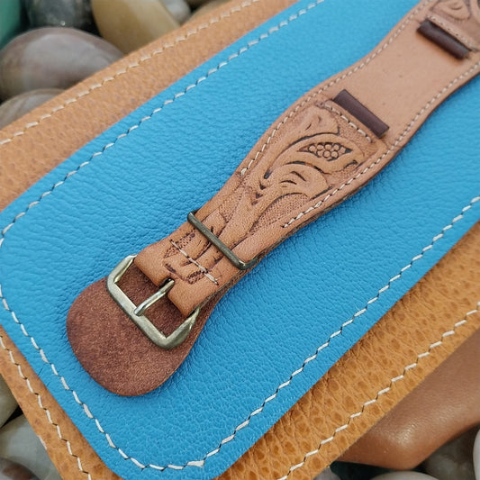 15mm Vintage Embossed Western Leather Classic Cuff 1960s Unused Watch Band