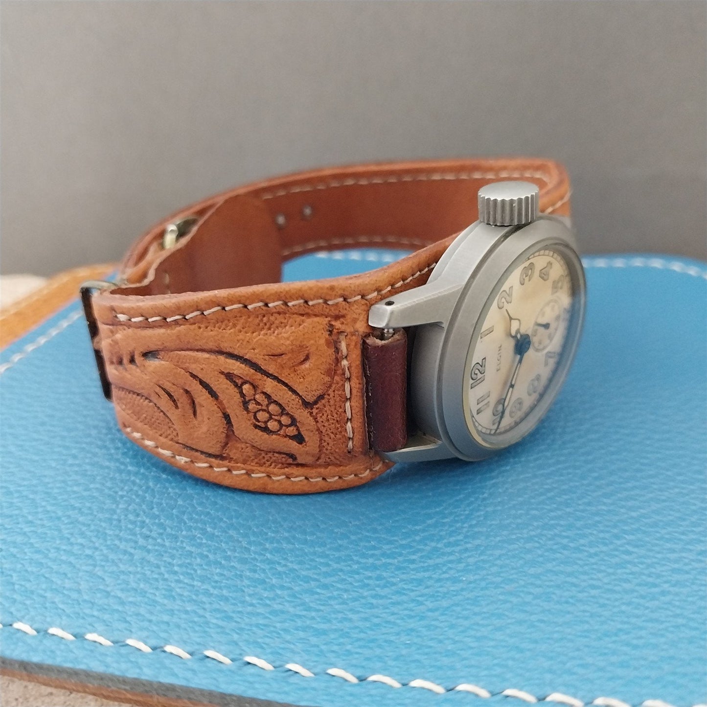 15mm Vintage Embossed Western Leather Classic Cuff 1960s Unused Watch Band