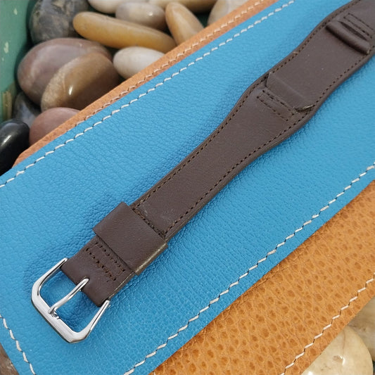 18mm Vintage Long Brown Calfskin Leather Classic Cuff 1970s Unused Watch Band