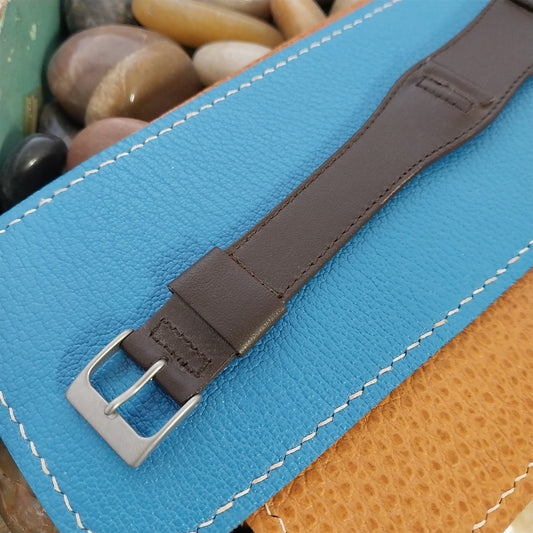 18mm Vintage Long Brown Calfskin Leather Classic Cuff 1970s Unused Watch Band