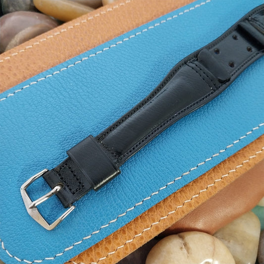1970s Classic Cuff Vintage 17.5mm Black Leather Unused All In One Watch Band