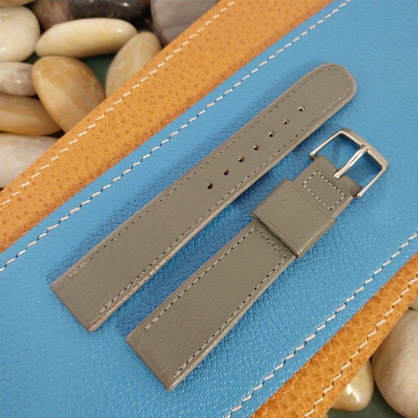 Vintage 17mm Gemex Gray Calf Leather nos Unused Classic Tapered 1960s Watch Band