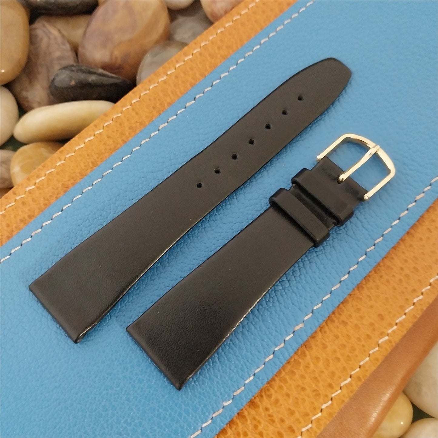 20mm Hirsch Black Box Calf Leather Tapered 20/16 Unused NOS Vintage Watch Band