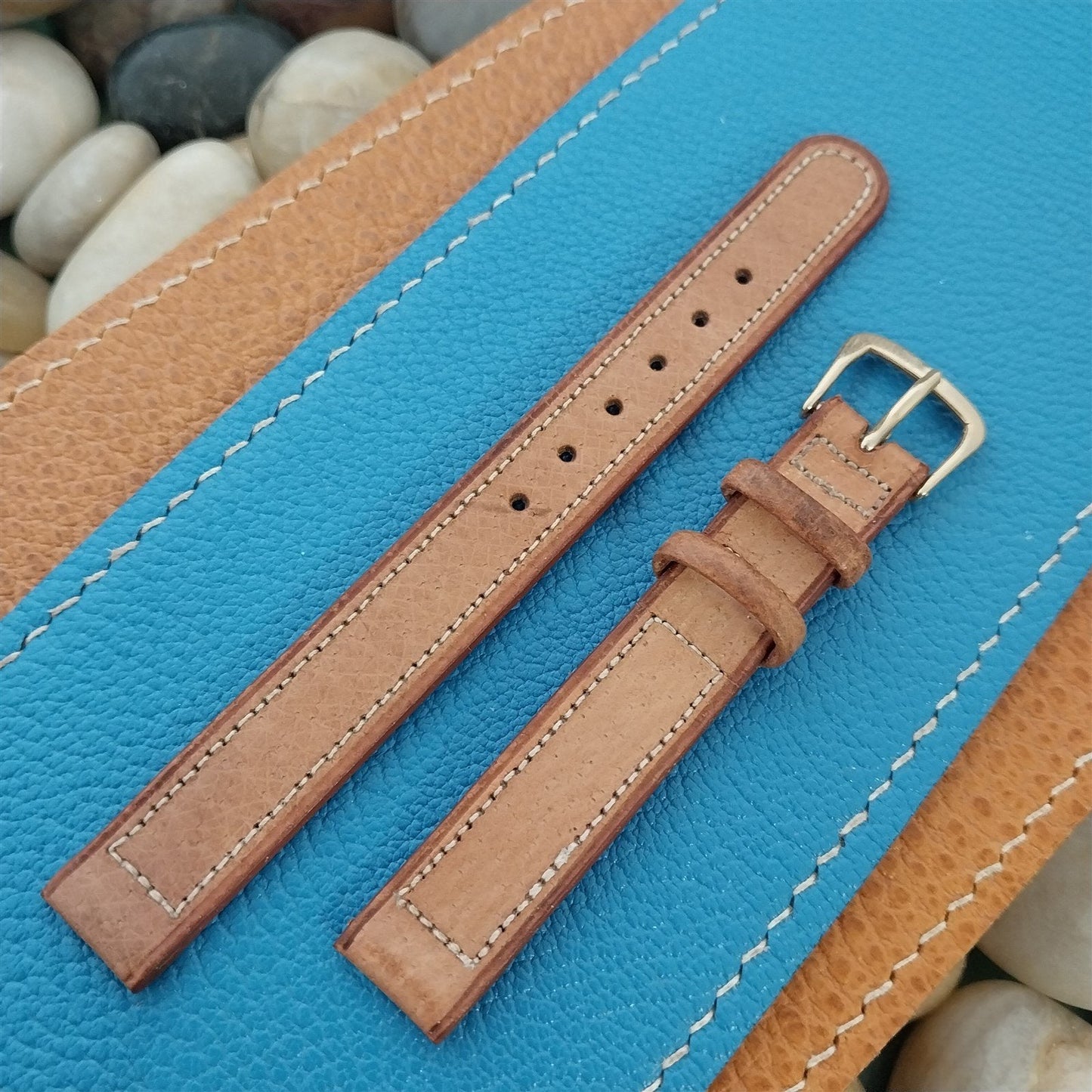 Vintage 1940s-1950s 1/2" Elgin Pigskin Unused nos Watch Band & Gold-Tone Buckle