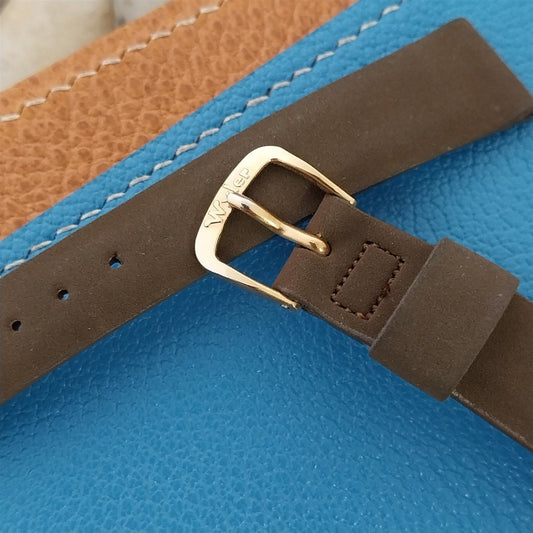 16mm Wyler Brown Corfam nos 1960s Vintage Watch Band & Gold-Tone Logo Buckle