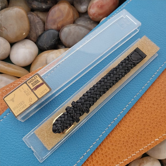 11mm Hadley Roma Black Braided Leather Unused nos Vintage Watch Band