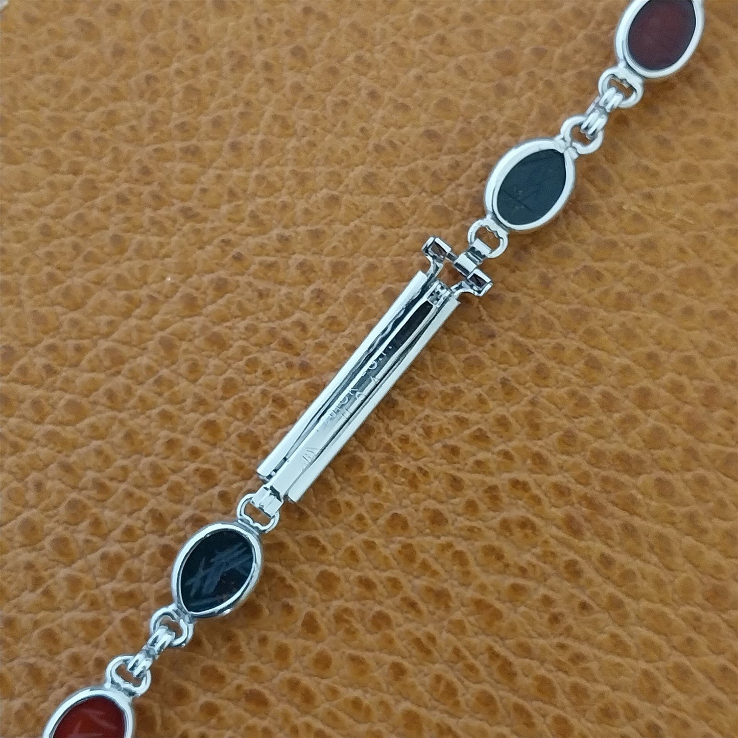 Vintage JB Champion Ladies Carved Scarabs & White Gold-Filled 1960s Watch Band