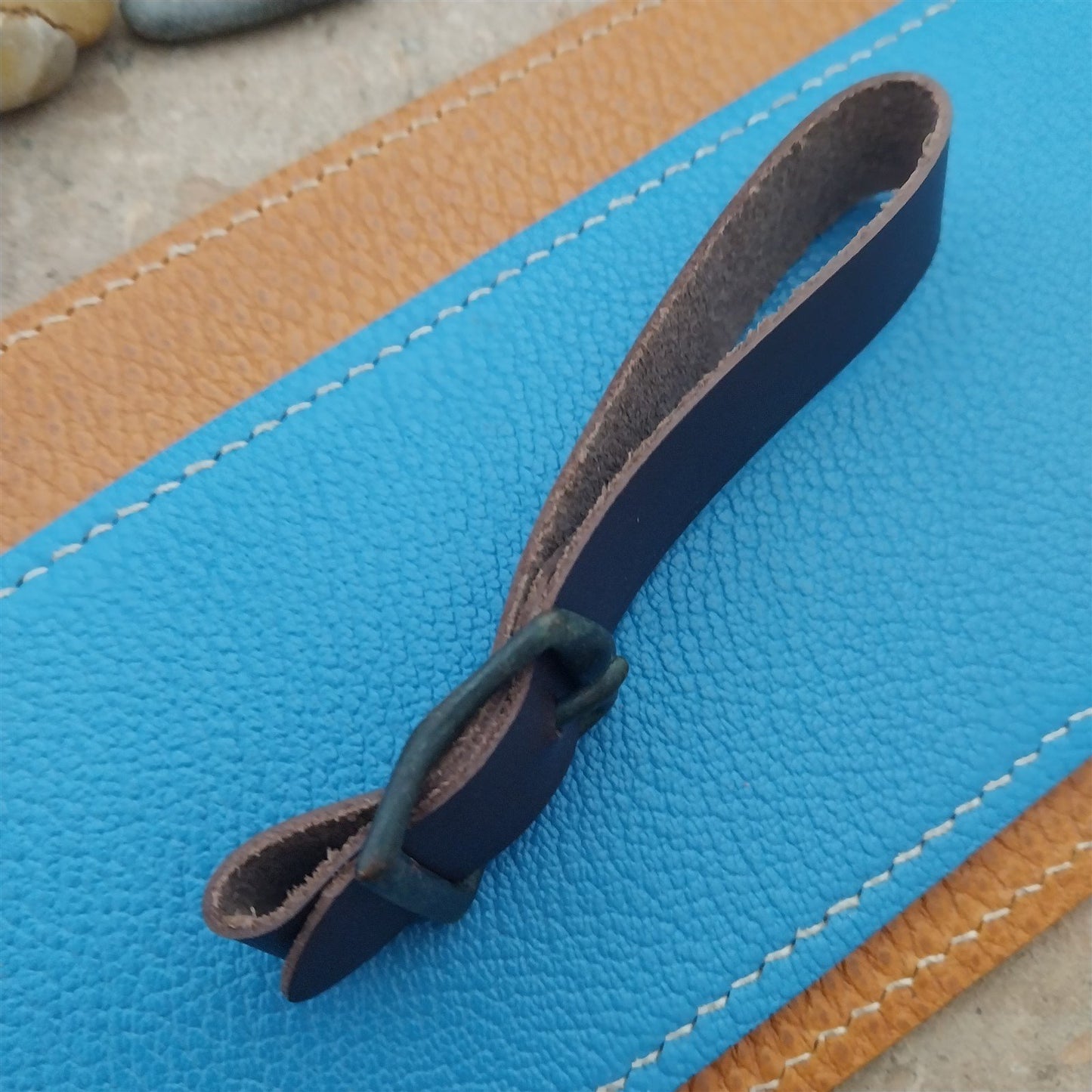 English Bridle Leather Vintage Pocket Watch Fob Strap With Antique Brass Buckle