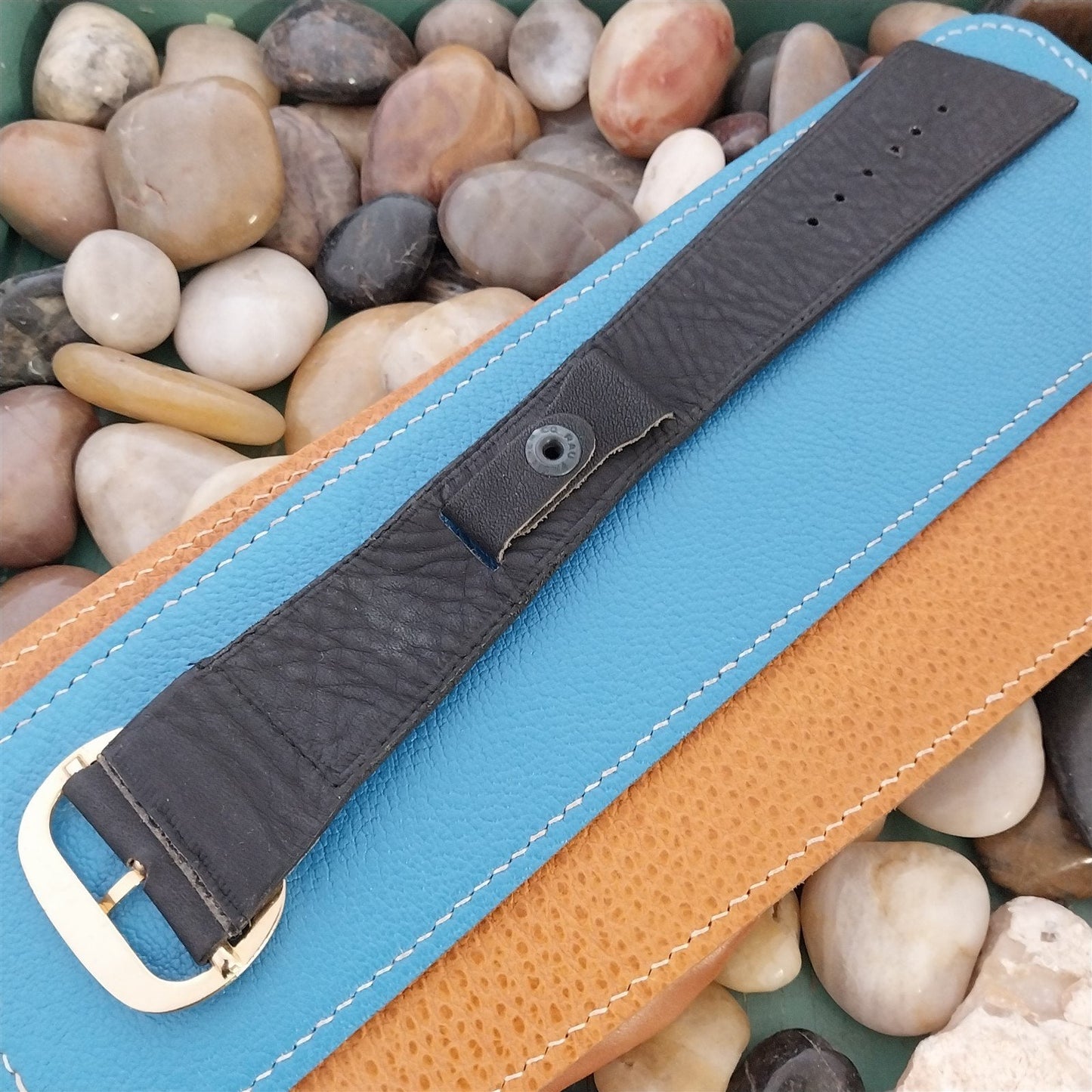 18mm 1960s-1970s Vintage Black Leather Mod Band nos Unused Vintage Watch Strap