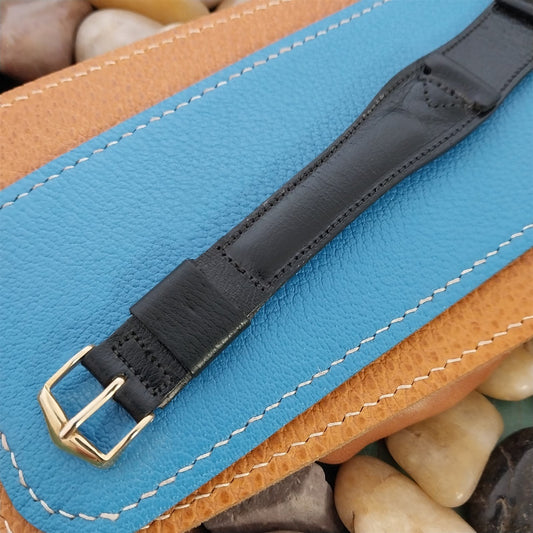 18.7mm Vintage 70s Long Classic Cuff Black Leather Unused All In One Watch Band