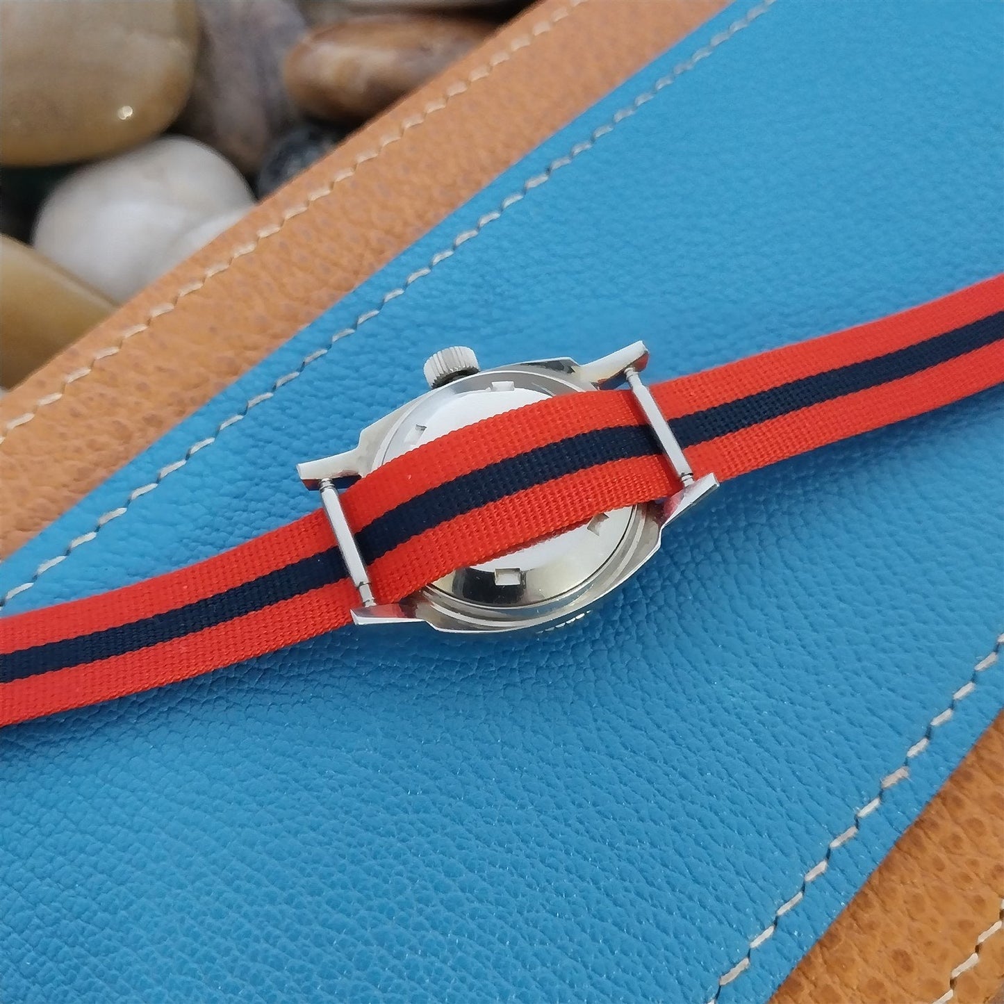 Vintage 11mm 12mm Union Perlon Ladies 1960s Single Pass Red & Black Watch Band