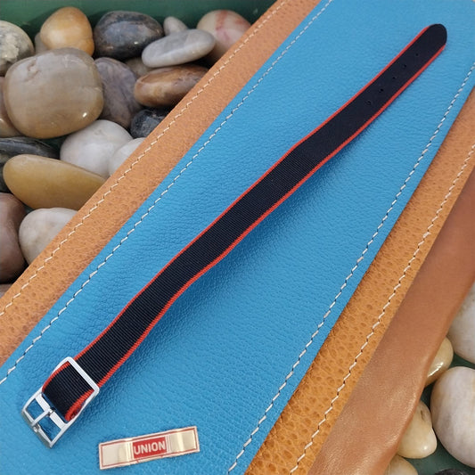 Vintage 12mm Union Perlon Ladies 1960s Single Pass Red & Dark Blue Watch Band