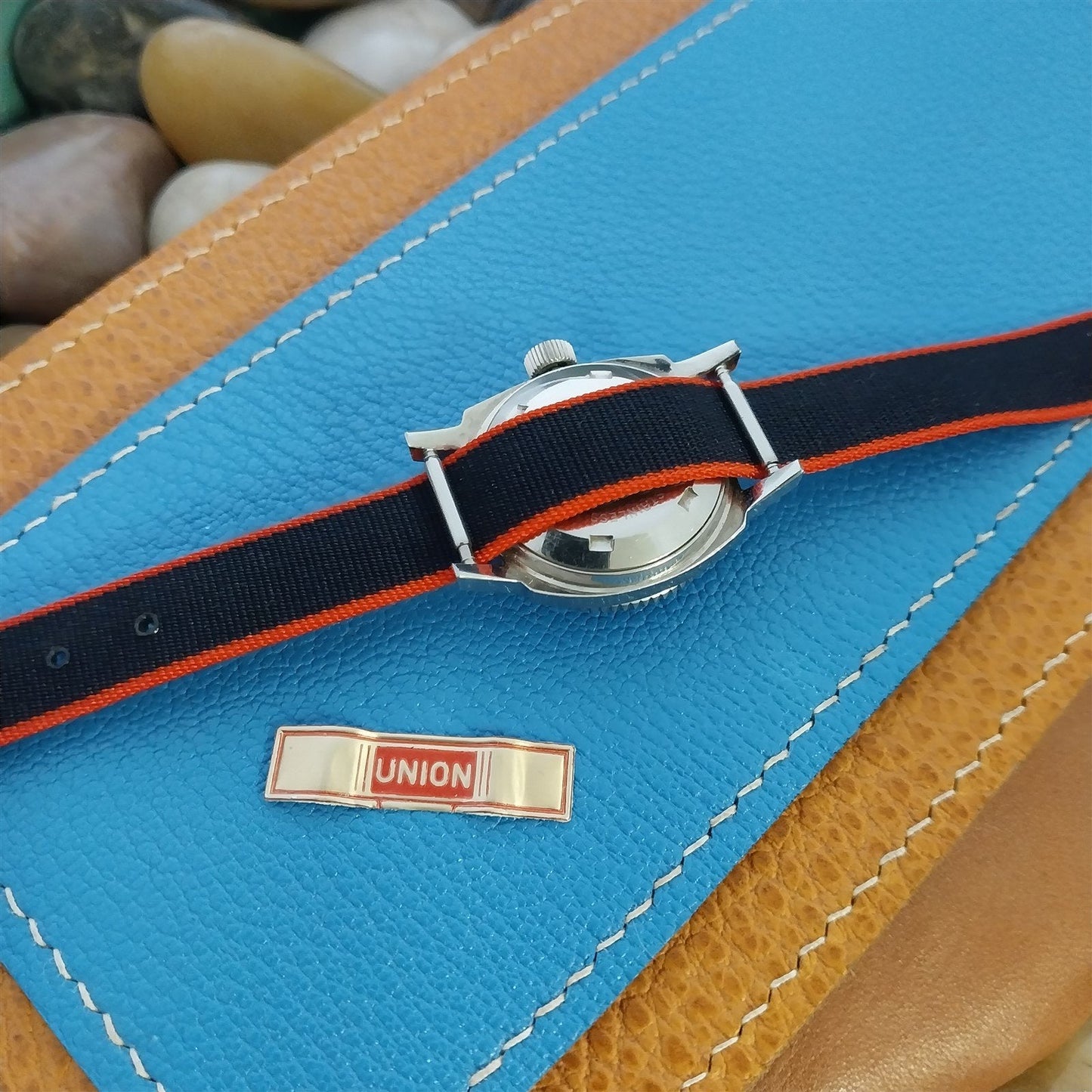 Vintage 12mm Union Perlon Ladies 1960s Single Pass Red & Dark Blue Watch Band