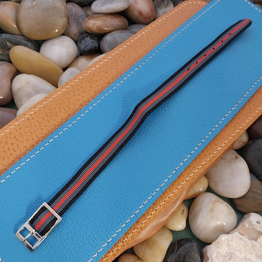 Vintage 11mm Italian Perlon Ladies 1960s Single Pass Black Red & Gray Watch Band