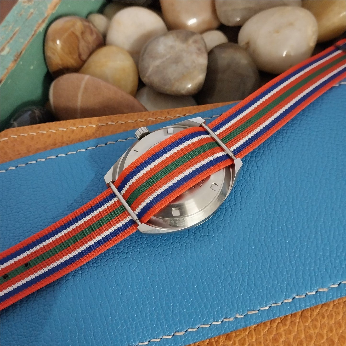 Vintage 18mm Single Pass Striped Perlon Reversible NOS Classic 1960s Watch Band