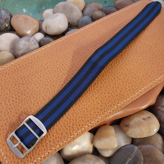 20mm 1960s Striped Perlon Black & Blue Classic Single Pass NOS Vintage Watch Band