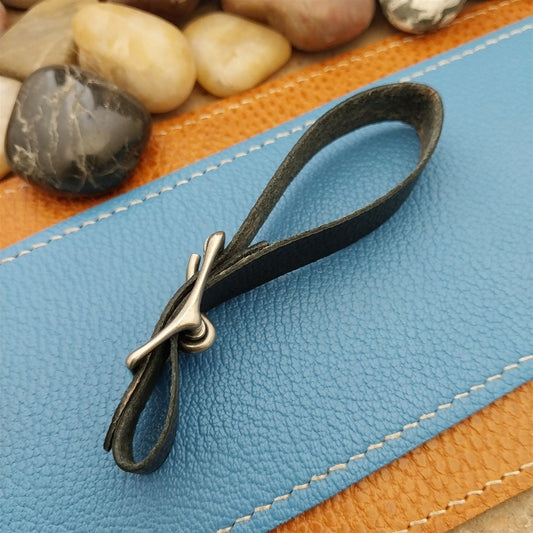 Black Grain Saddle Leather Vintage Pocket Watch Fob Strap & Premium Solid Buckle