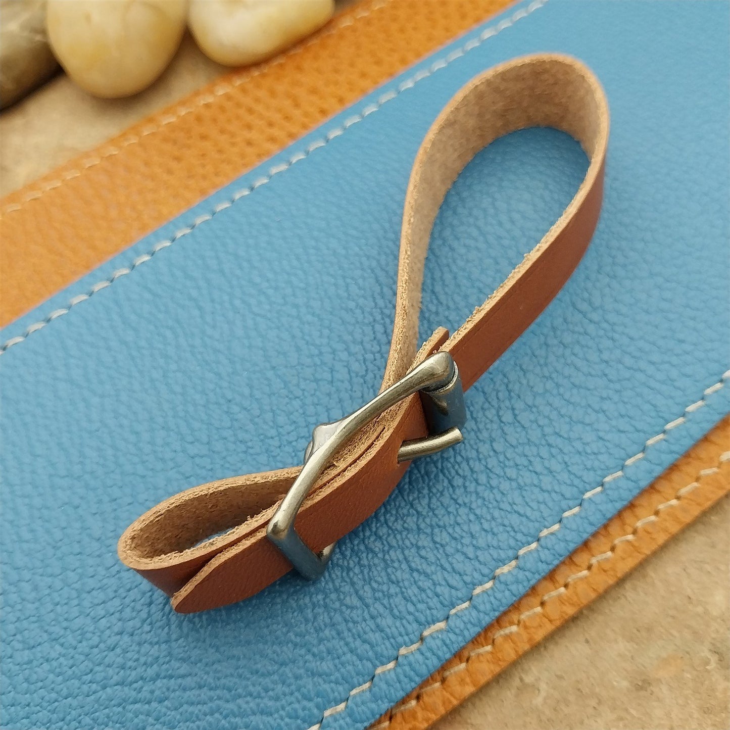 Tan English Bridle Leather Vintage Pocket Watch Fob Strap & Premium Solid Buckle