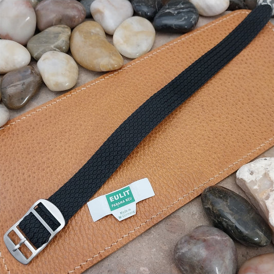 Vintage 18mm Perlon Eulit Panama Neu Black Single Pass Unused 1960s Watch Band