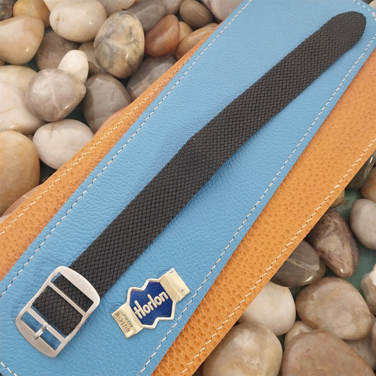 Vintage Braided Perlon 20mm Black Unused Classic Single Pass 1960s Watch Band