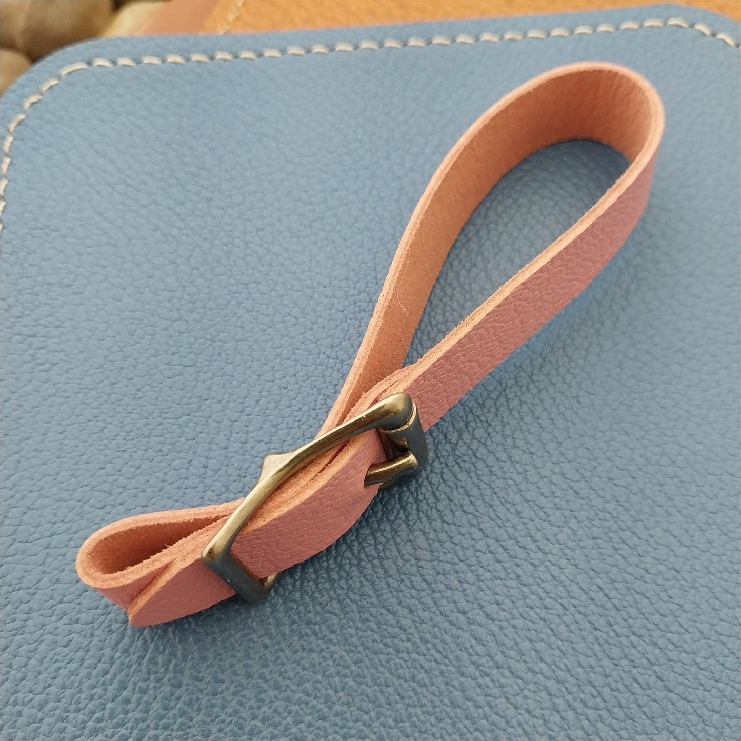 Pink French Goatskin Leather Vintage Pocket Watch Fob Strap&Premium Solid Buckle