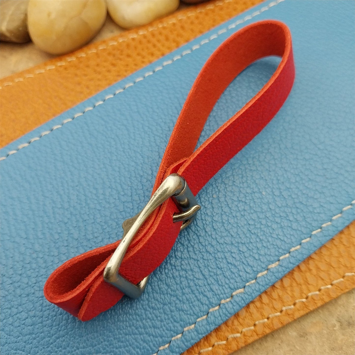 Red French Goatskin Leather Vintage Pocket Watch Fob Strap & Premium Solid Buckle