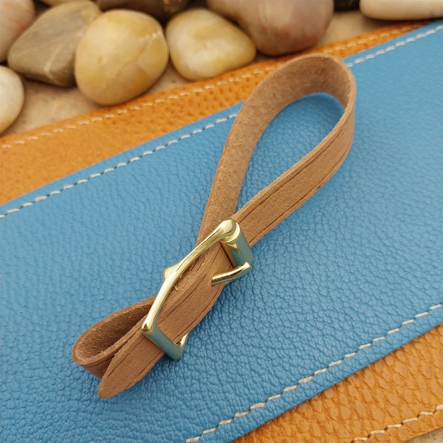 Veg Tanned Pigskin Vintage Pocket Watch Fob Strap With Solid Brass Roller Buckle