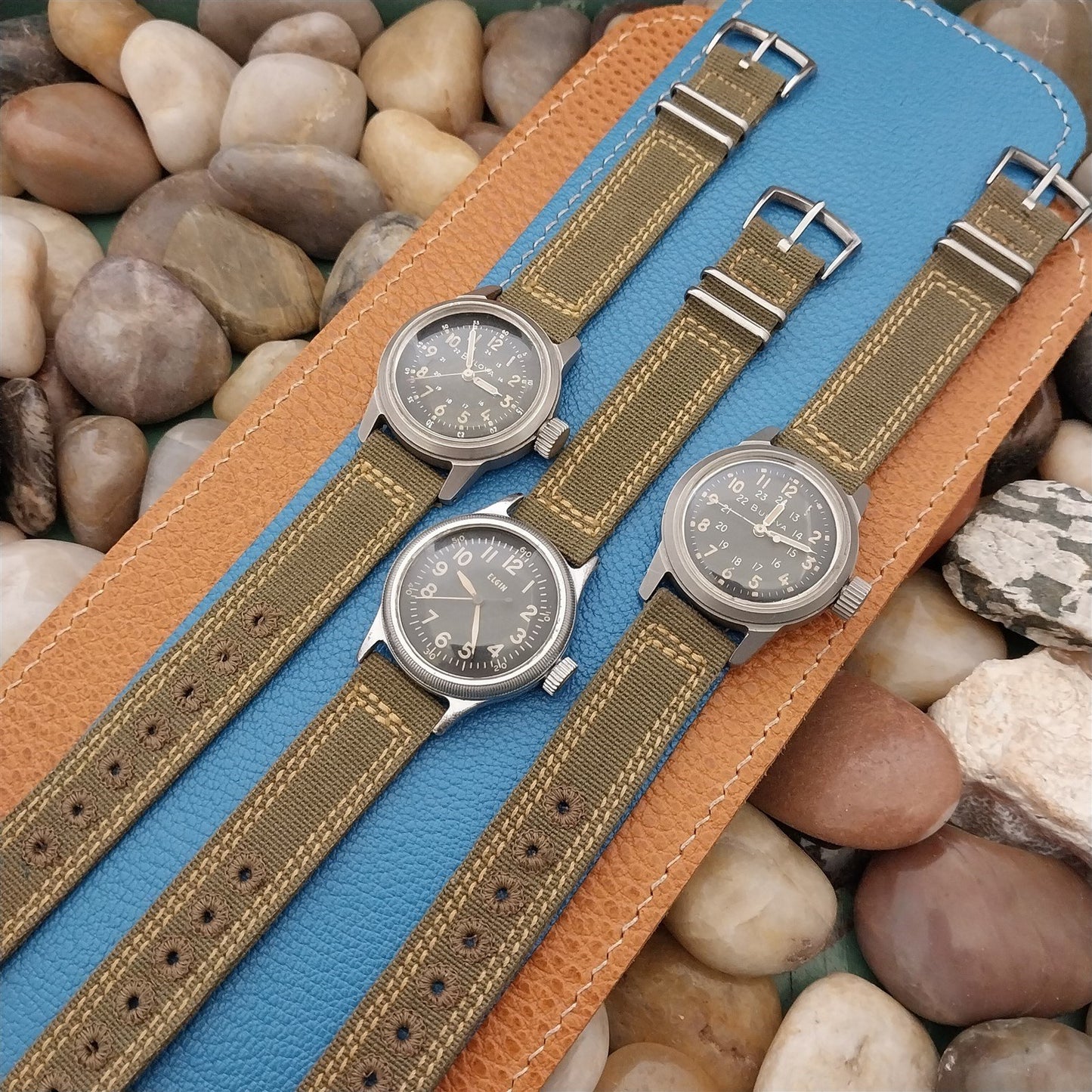 Vintage 5/8" OD Green Canvas Military 1940s-1950s Watch Strap & Stainless Buckle